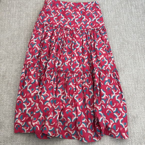 SUNDANCE “Iberia” Geo Peasant Maxi Skirt Tiered Coastal Cowgirl Beachy Pink - Picture 2 of 8